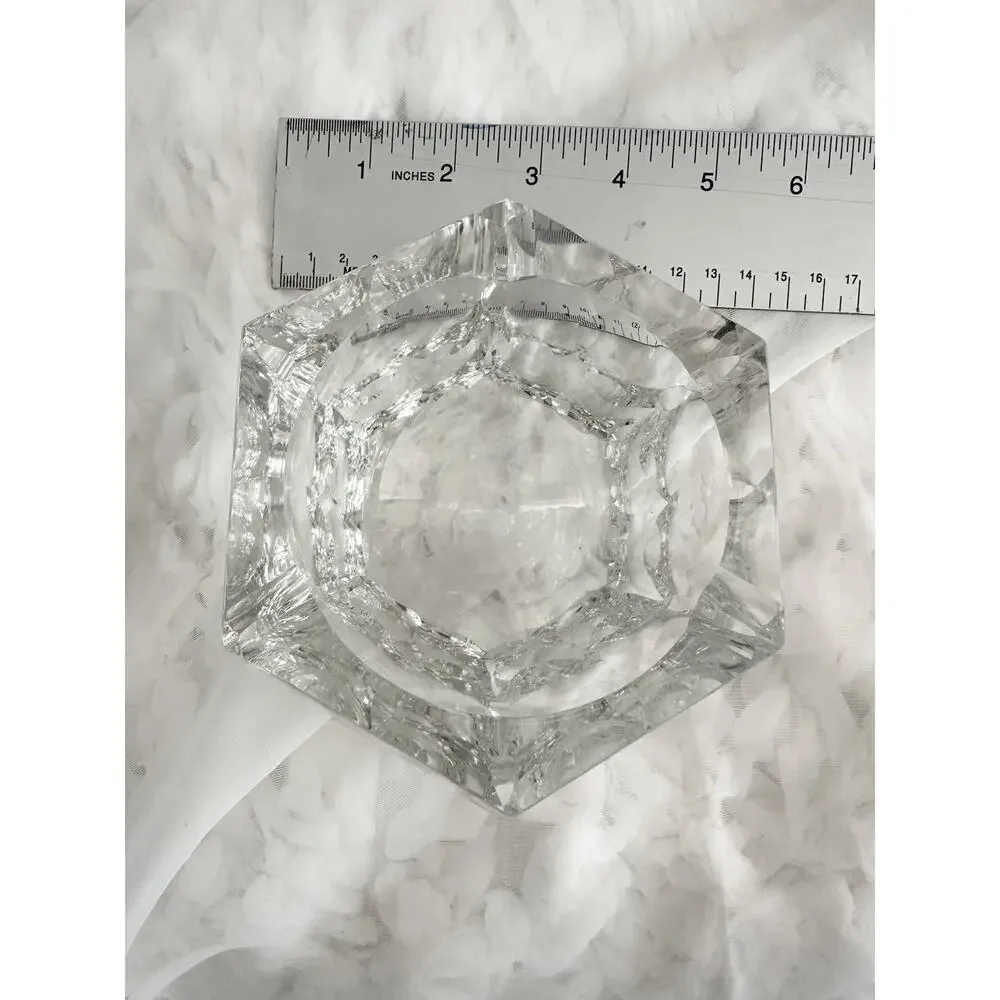 Vintage Lead Crystal MCM Cigarette Ashtray Home Bar Round Heavy Modern
